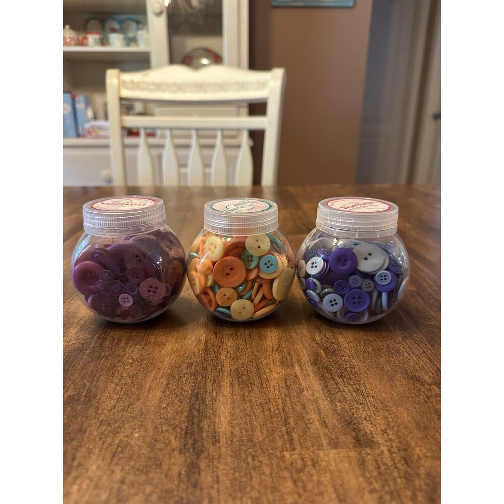 Lot of 3 Blumenthal Lansing Le Bouton 4 oz Assorted Sewing Craft Button Jars